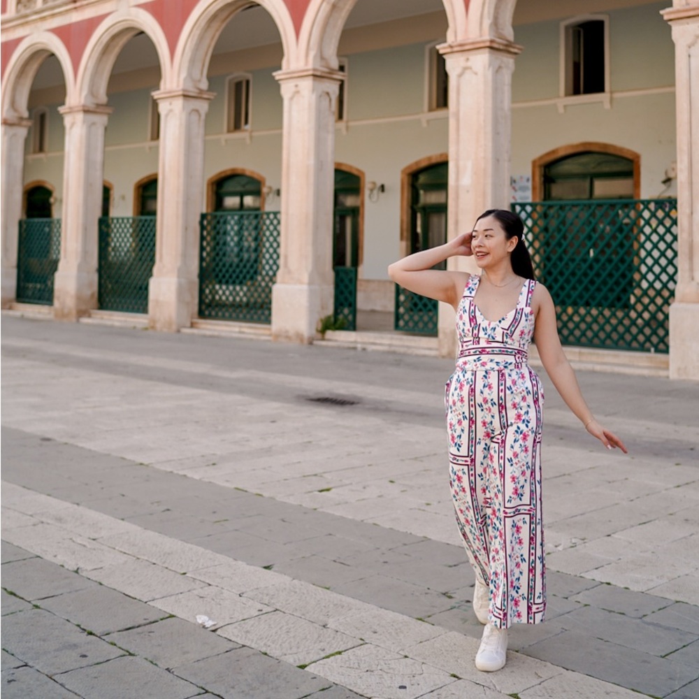Pink white Floral jumpsuit